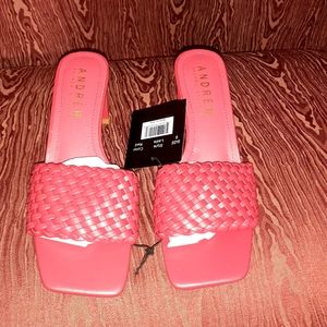 New Andrew By Andrew Stevens Women's Lada Block Heel Sandal CD4 Red Size US 8